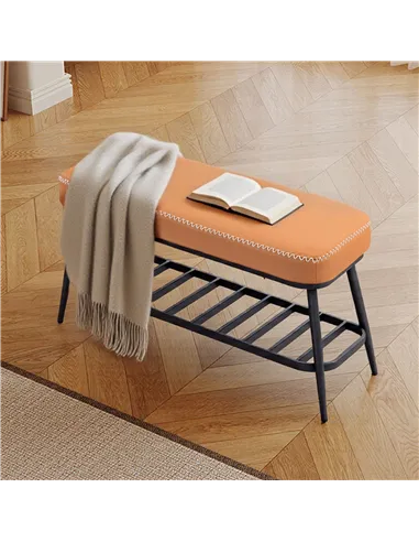 HOMCOM PU Leather Shoe Storage Bench - Brown