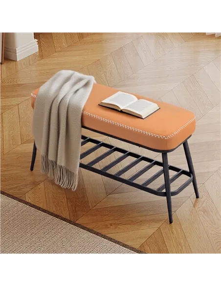 HOMCOM PU Leather Shoe Storage Bench - Brown