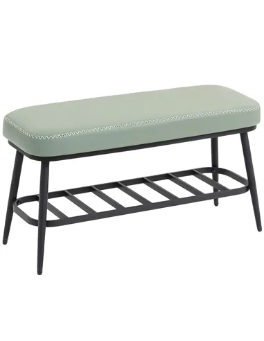 HOMCOM PU Leather Shoe Storage Bench - Green