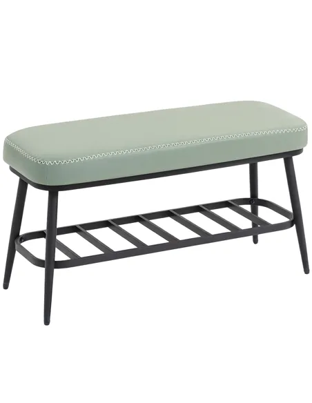 HOMCOM PU Leather Shoe Storage Bench - Green