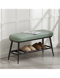 HOMCOM PU Leather Shoe Storage Bench - Green 2