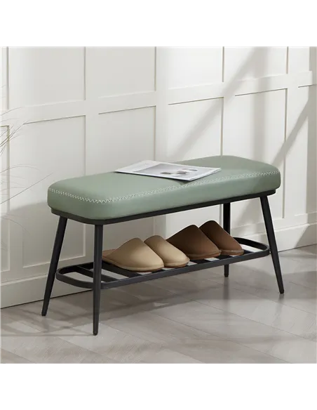 HOMCOM PU Leather Shoe Storage Bench - Green