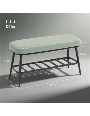 HOMCOM PU Leather Shoe Storage Bench - Green