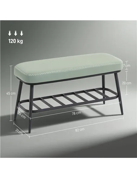 HOMCOM PU Leather Shoe Storage Bench - Green