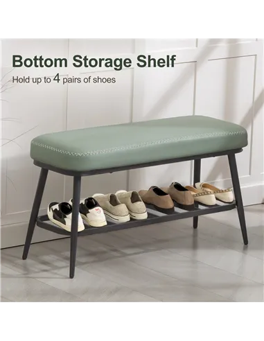 HOMCOM PU Leather Shoe Storage Bench - Green