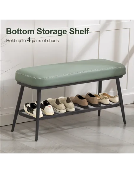 HOMCOM PU Leather Shoe Storage Bench - Green
