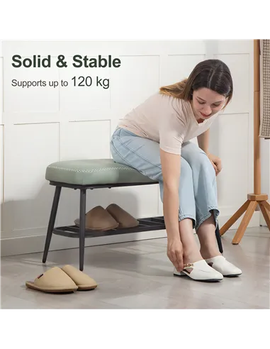 HOMCOM PU Leather Shoe Storage Bench - Green