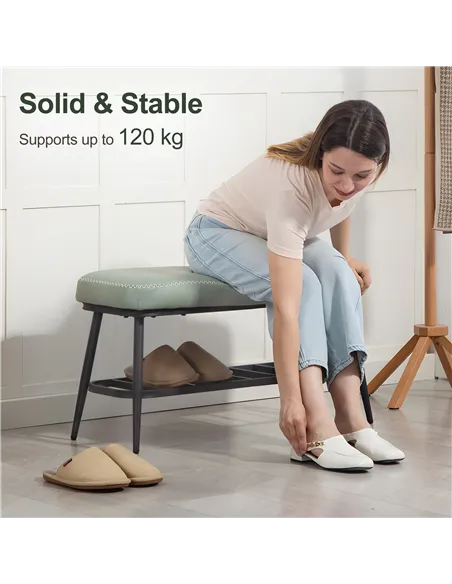 HOMCOM PU Leather Shoe Storage Bench - Green