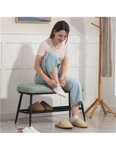 HOMCOM PU Leather Shoe Storage Bench - Green