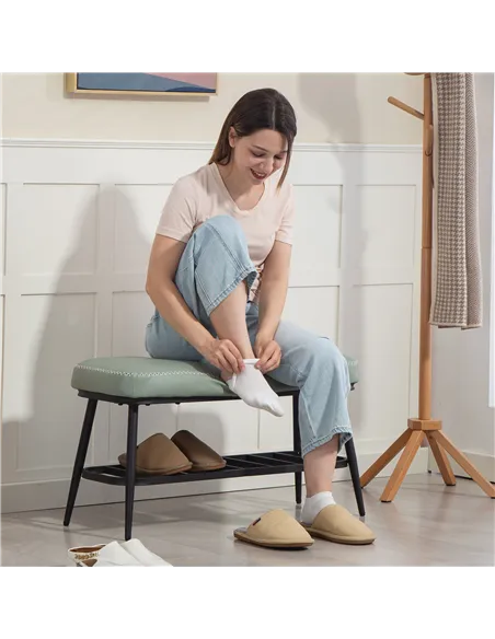 HOMCOM PU Leather Shoe Storage Bench - Green