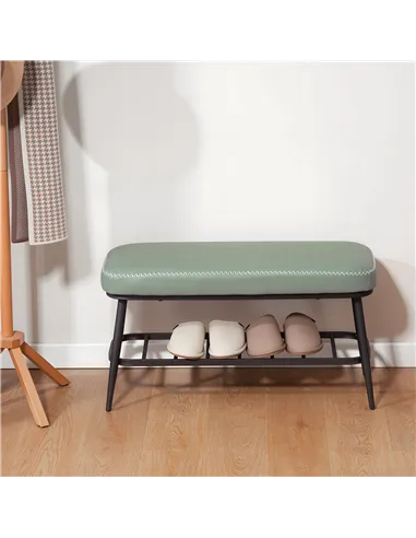 HOMCOM PU Leather Shoe Storage Bench - Green