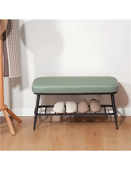 HOMCOM PU Leather Shoe Storage Bench - Green