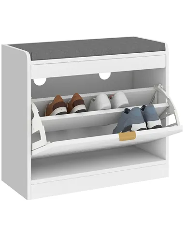 HOMCOM Shoe Storage with Seat, Upholstered Entryway Bench, Shoe Bench with 1 Flip Drawer and 4 Vents for 5 Pairs of Shoes