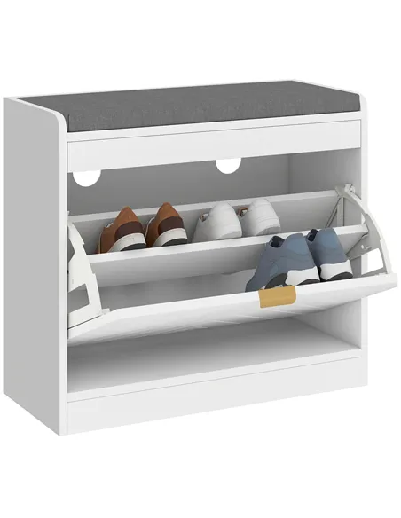 HOMCOM Shoe Storage with Seat, Upholstered Entryway Bench, Shoe Bench with 1 Flip Drawer and 4 Vents for 5 Pairs of Shoes