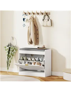 HOMCOM Shoe Storage with Seat, Upholstered Entryway Bench, Shoe Bench with 1 Flip Drawer and 4 Vents for 5 Pairs of Shoes 2