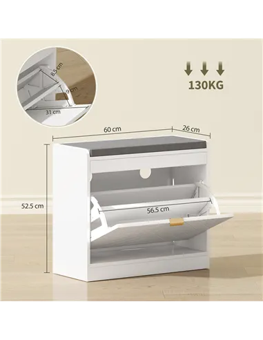 HOMCOM Shoe Storage with Seat, Upholstered Entryway Bench, Shoe Bench with 1 Flip Drawer and 4 Vents for 5 Pairs of Shoes