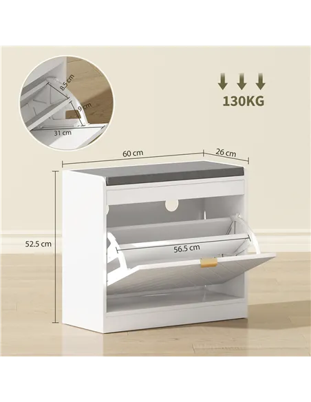 HOMCOM Shoe Storage with Seat, Upholstered Entryway Bench, Shoe Bench with 1 Flip Drawer and 4 Vents for 5 Pairs of Shoes