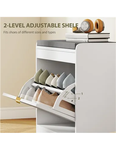 HOMCOM Shoe Storage with Seat, Upholstered Entryway Bench, Shoe Bench with 1 Flip Drawer and 4 Vents for 5 Pairs of Shoes