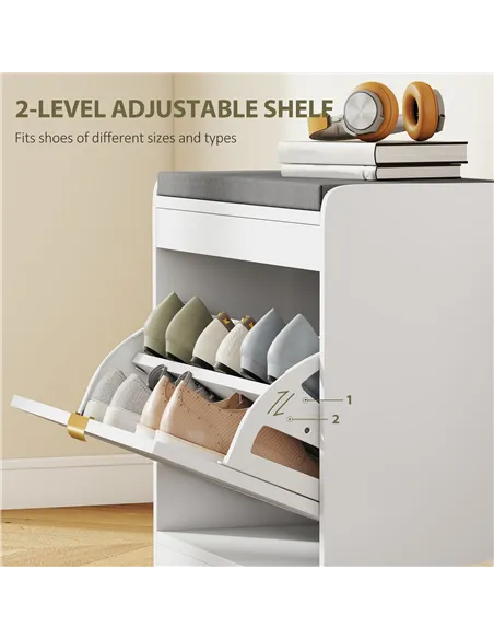 HOMCOM Shoe Storage with Seat, Upholstered Entryway Bench, Shoe Bench with 1 Flip Drawer and 4 Vents for 5 Pairs of Shoes