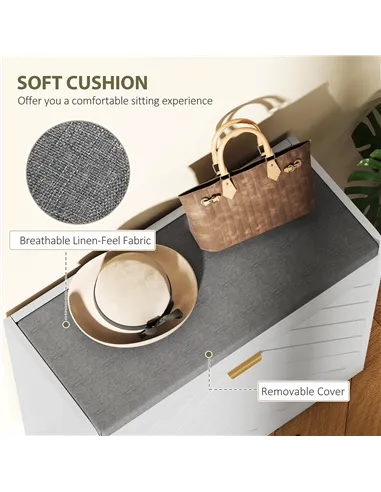 HOMCOM Shoe Storage with Seat, Upholstered Entryway Bench, Shoe Bench with 1 Flip Drawer and 4 Vents for 5 Pairs of Shoes