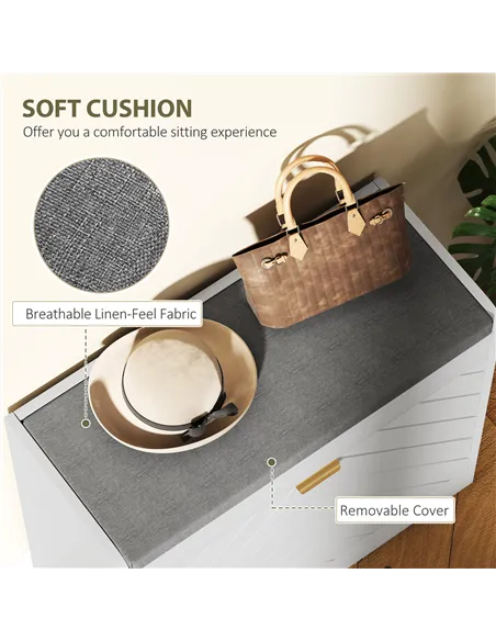 HOMCOM Shoe Storage with Seat, Upholstered Entryway Bench, Shoe Bench with 1 Flip Drawer and 4 Vents for 5 Pairs of Shoes