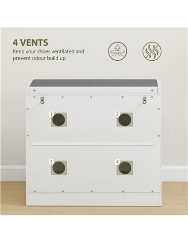 HOMCOM Shoe Storage with Seat, Upholstered Entryway Bench, Shoe Bench with 1 Flip Drawer and 4 Vents for 5 Pairs of Shoes