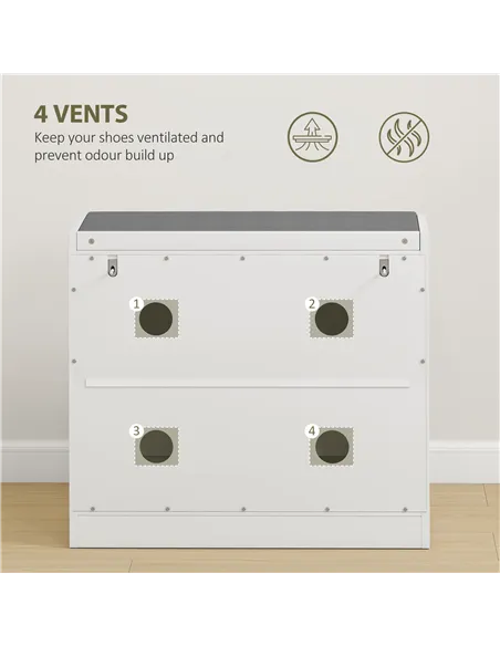 HOMCOM Shoe Storage with Seat, Upholstered Entryway Bench, Shoe Bench with 1 Flip Drawer and 4 Vents for 5 Pairs of Shoes