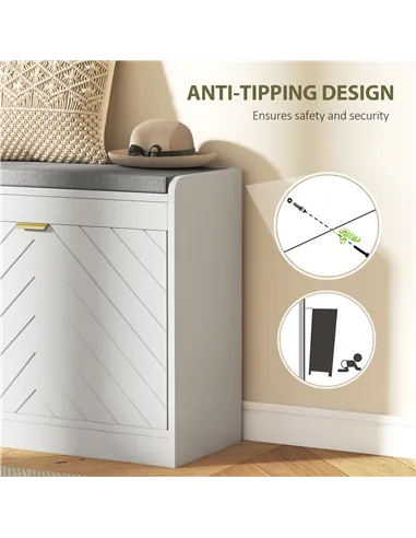 HOMCOM Shoe Storage with Seat, Upholstered Entryway Bench, Shoe Bench with 1 Flip Drawer and 4 Vents for 5 Pairs of Shoes