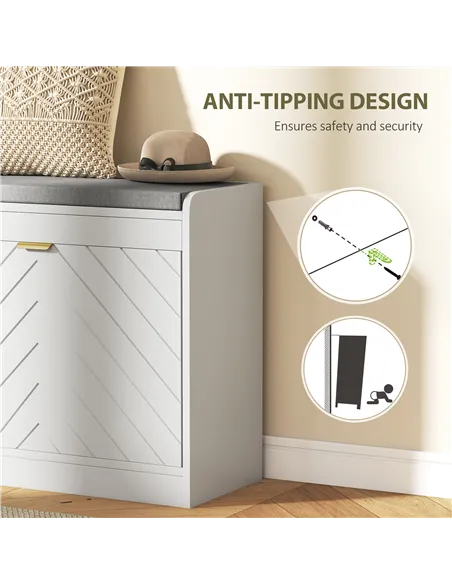 HOMCOM Shoe Storage with Seat, Upholstered Entryway Bench, Shoe Bench with 1 Flip Drawer and 4 Vents for 5 Pairs of Shoes