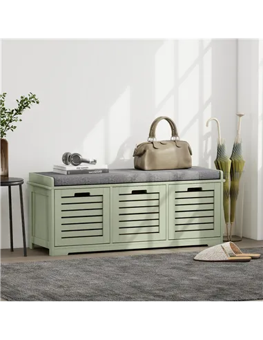 HOMCOM 3-Drawer Shoe Storage Bench - Green