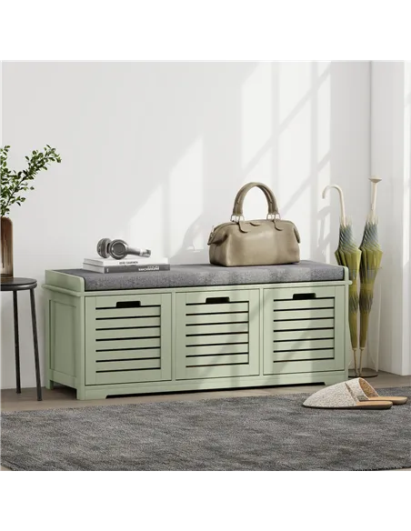 HOMCOM 3-Drawer Shoe Storage Bench - Green