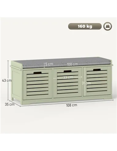 HOMCOM 3-Drawer Shoe Storage Bench - Green