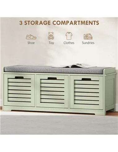 HOMCOM 3-Drawer Shoe Storage Bench - Green