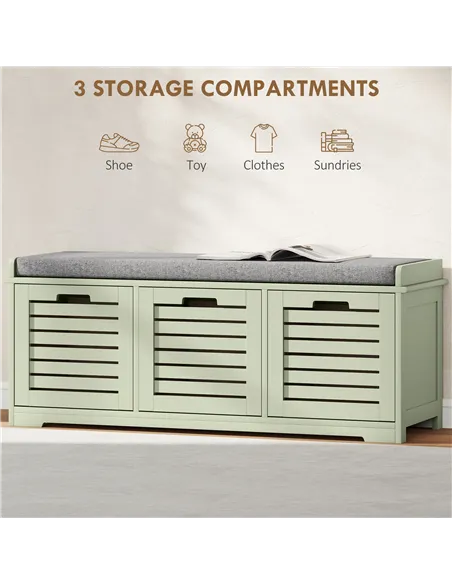 HOMCOM 3-Drawer Shoe Storage Bench - Green
