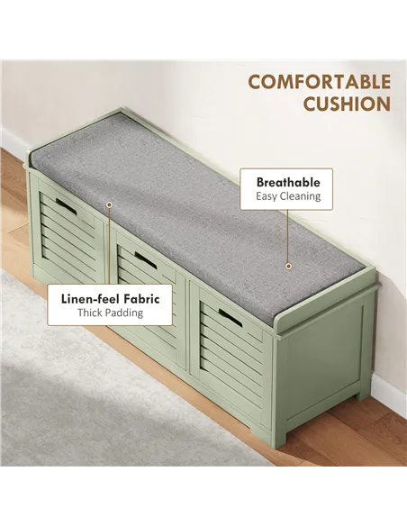 HOMCOM 3-Drawer Shoe Storage Bench - Green
