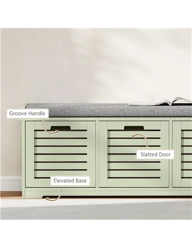 HOMCOM 3-Drawer Shoe Storage Bench - Green