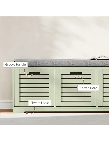 HOMCOM 3-Drawer Shoe Storage Bench - Green