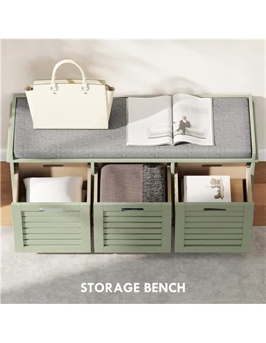 HOMCOM 3-Drawer Shoe Storage Bench - Green