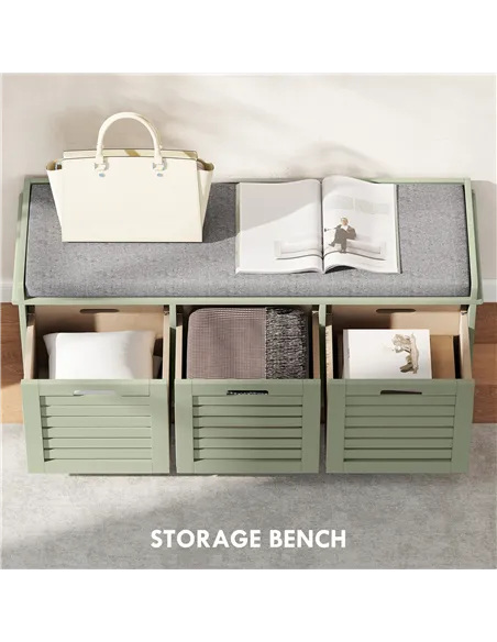 HOMCOM 3-Drawer Shoe Storage Bench - Green