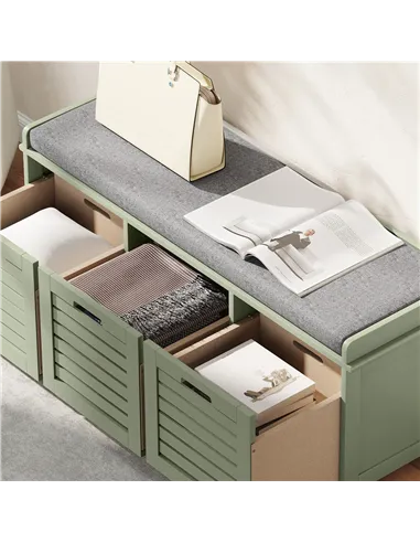 HOMCOM 3-Drawer Shoe Storage Bench - Green