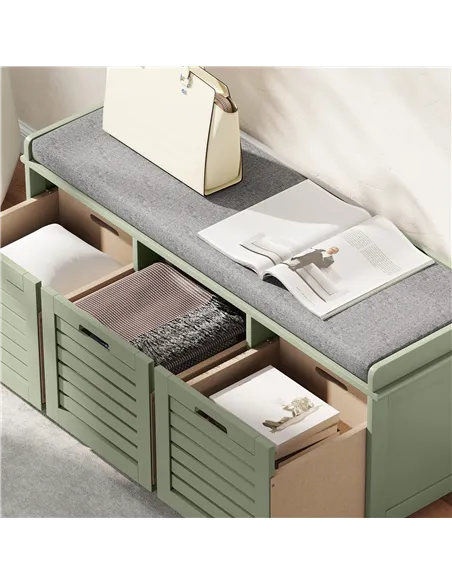 HOMCOM 3-Drawer Shoe Storage Bench - Green