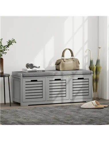 HOMCOM 3-Drawer Shoe Storage Bench - Grey