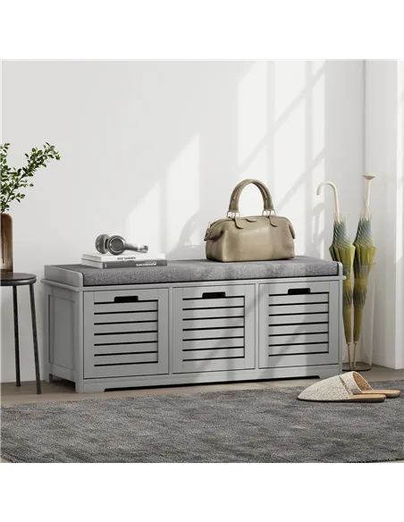 HOMCOM 3-Drawer Shoe Storage Bench - Grey