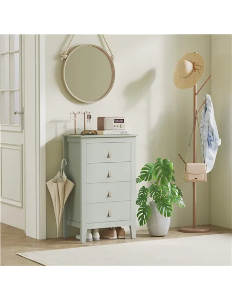 HOMCOM Bedroom Chest of Drawers, Modern 4 Drawer Dresser Cabinet with PU Leather Handles and Metal Runners for Living Room, Hall