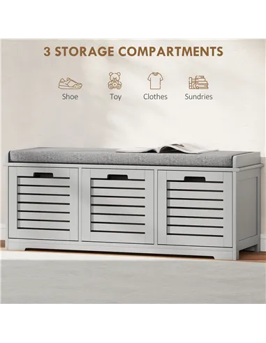 HOMCOM 3-Drawer Shoe Storage Bench - Grey