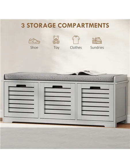 HOMCOM 3-Drawer Shoe Storage Bench - Grey