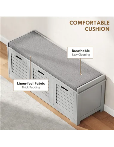 HOMCOM 3-Drawer Shoe Storage Bench - Grey