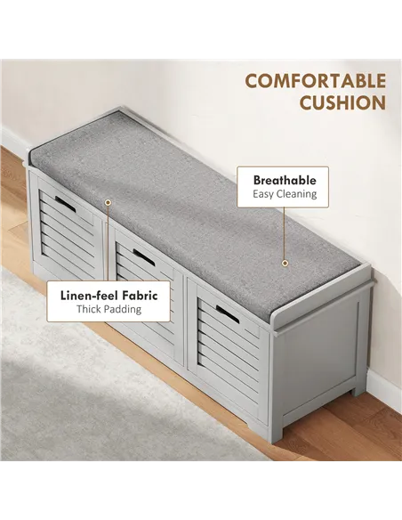 HOMCOM 3-Drawer Shoe Storage Bench - Grey