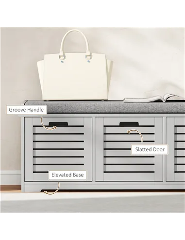 HOMCOM 3-Drawer Shoe Storage Bench - Grey