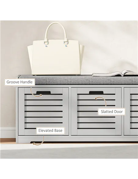 HOMCOM 3-Drawer Shoe Storage Bench - Grey